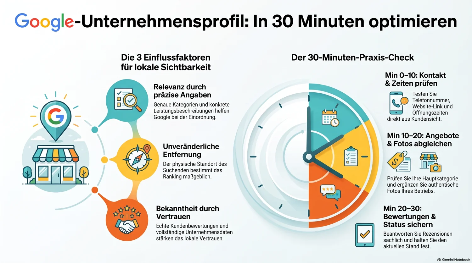Google-Unternehmensprofil in 30 Minuten optimieren: lokale Sichtbarkeit und Praxis-Check