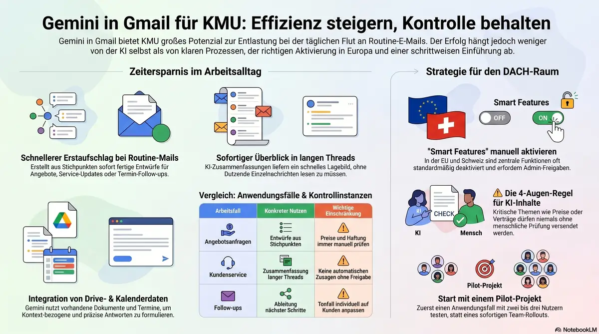 Gemini in Gmail für KMU: Wo es Zeit spart und wo Sie bremsen sollten – Praxisbeitrag für KMU in Deutschland