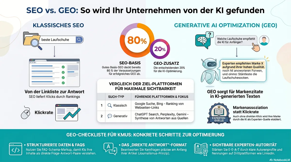 GEO Generative Engine Optimization – Infografik KI-Suchmaschinen für KMU