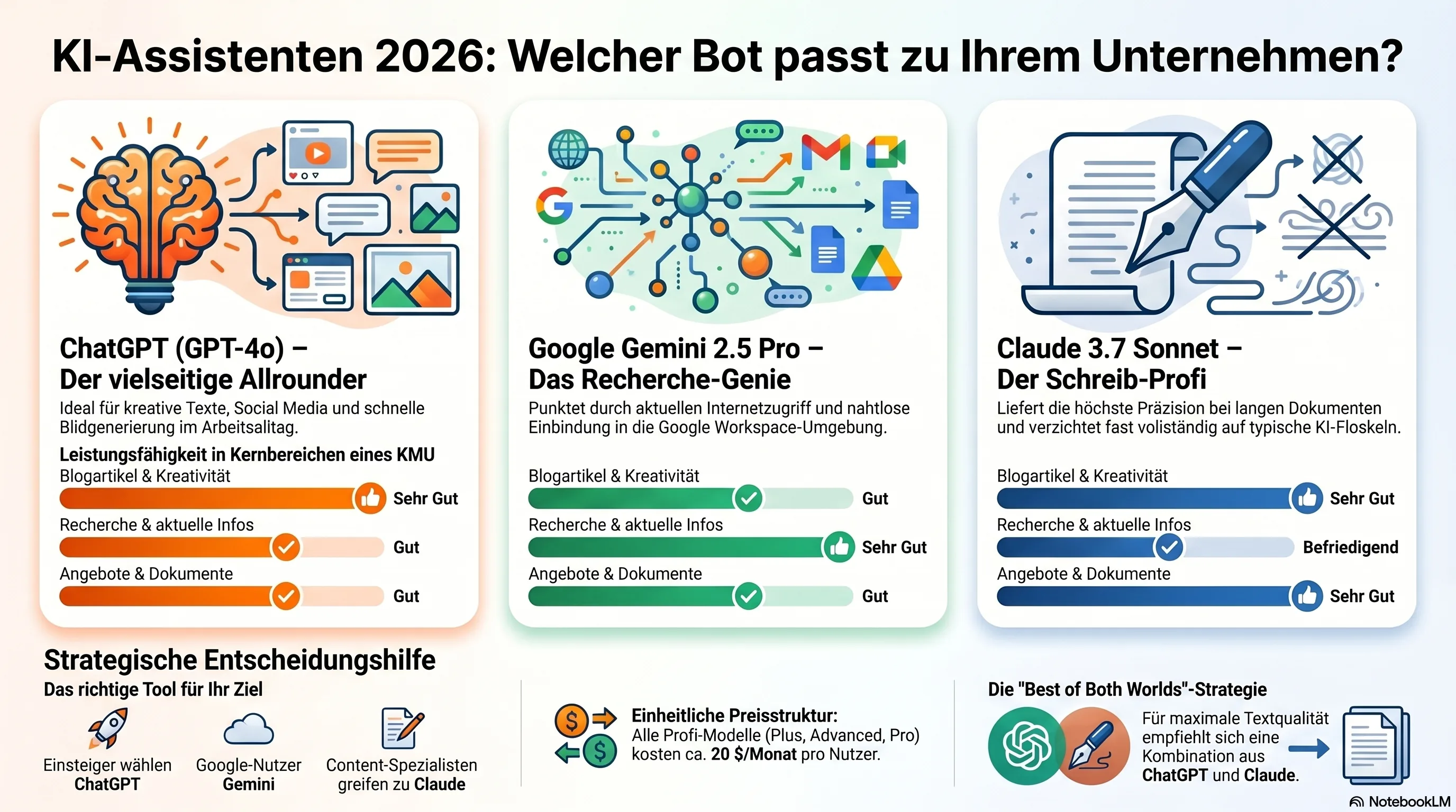 ChatGPT, Gemini oder Claude – KI-Assistent-Vergleich für KMU 2026