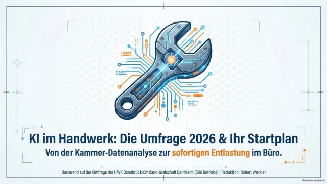 Titelseite der PDF-Präsentation: KI im Handwerk, die Umfrage 2026 und Ihr Startplan
