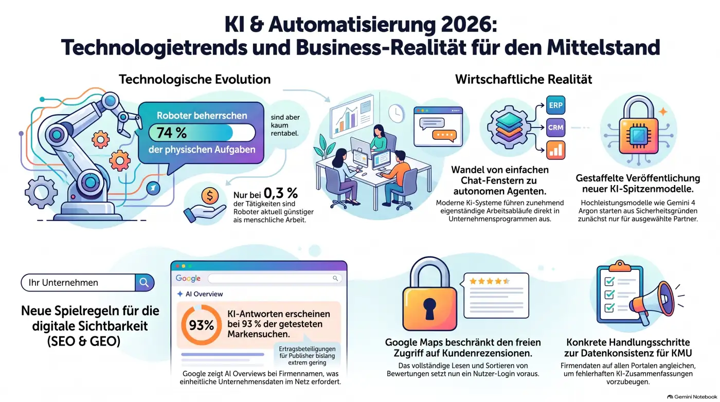 Infografik zu KI, Robotik und digitaler Sichtbarkeit für KMU im Oktober 2026