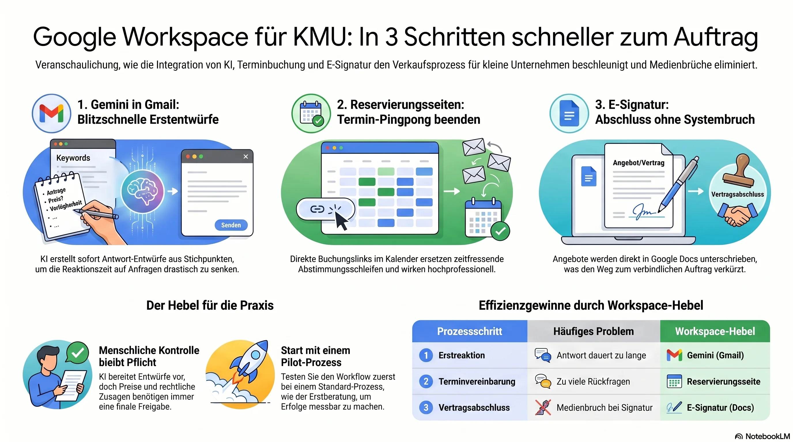 Google Workspace fuer KMU: Anfrageprozesse mit Gemini, Terminbuchung und E-Signatur beschleunigen