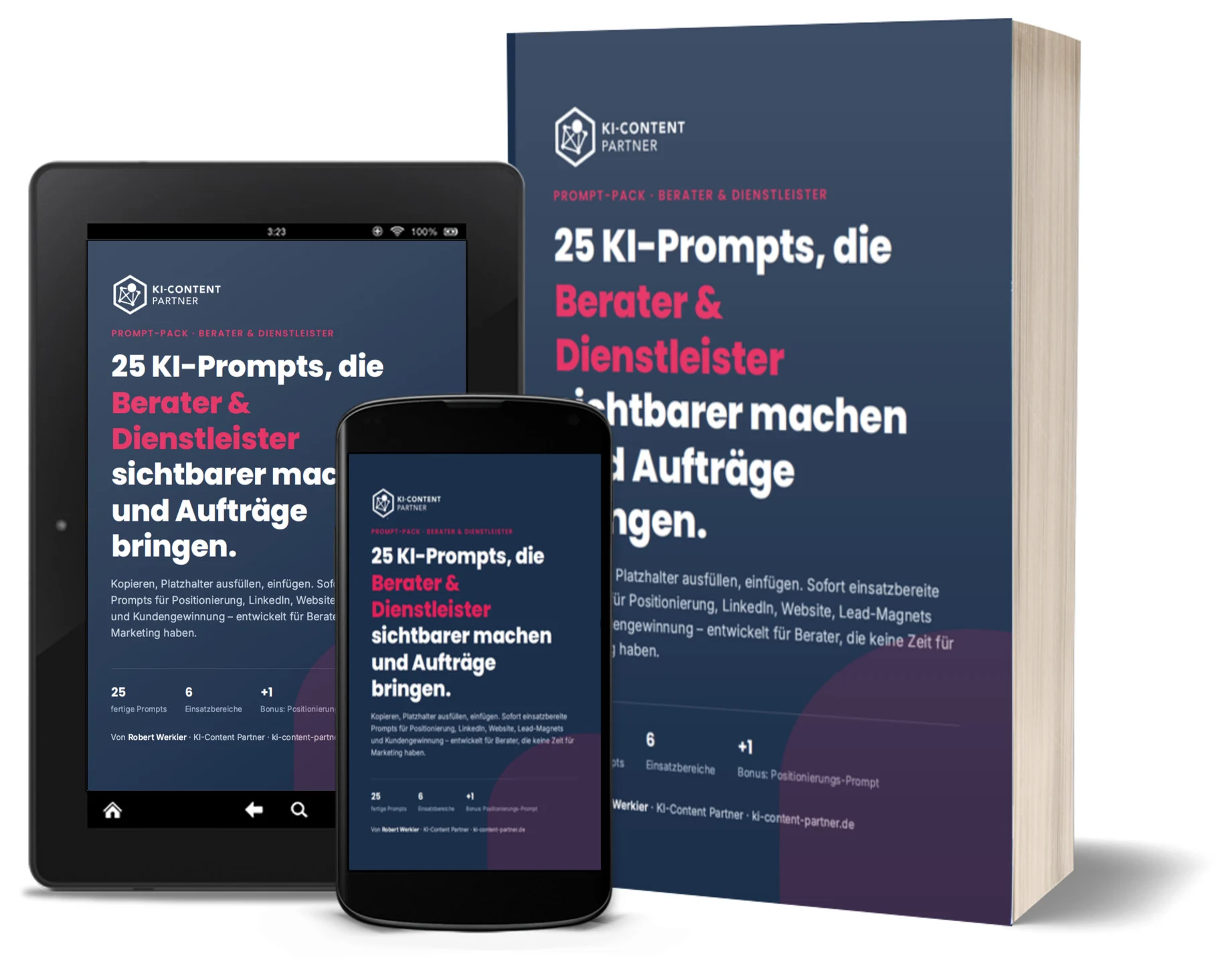 Berater & Dienstleister KI-Prompt-Pack – Buch, Tablet und Smartphone