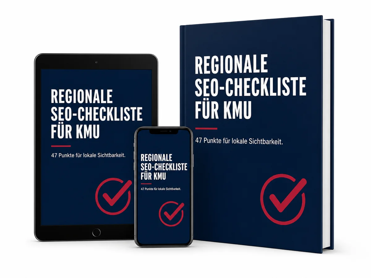 Regionale SEO-Checkliste für KMU als Buch, Tablet und Smartphone