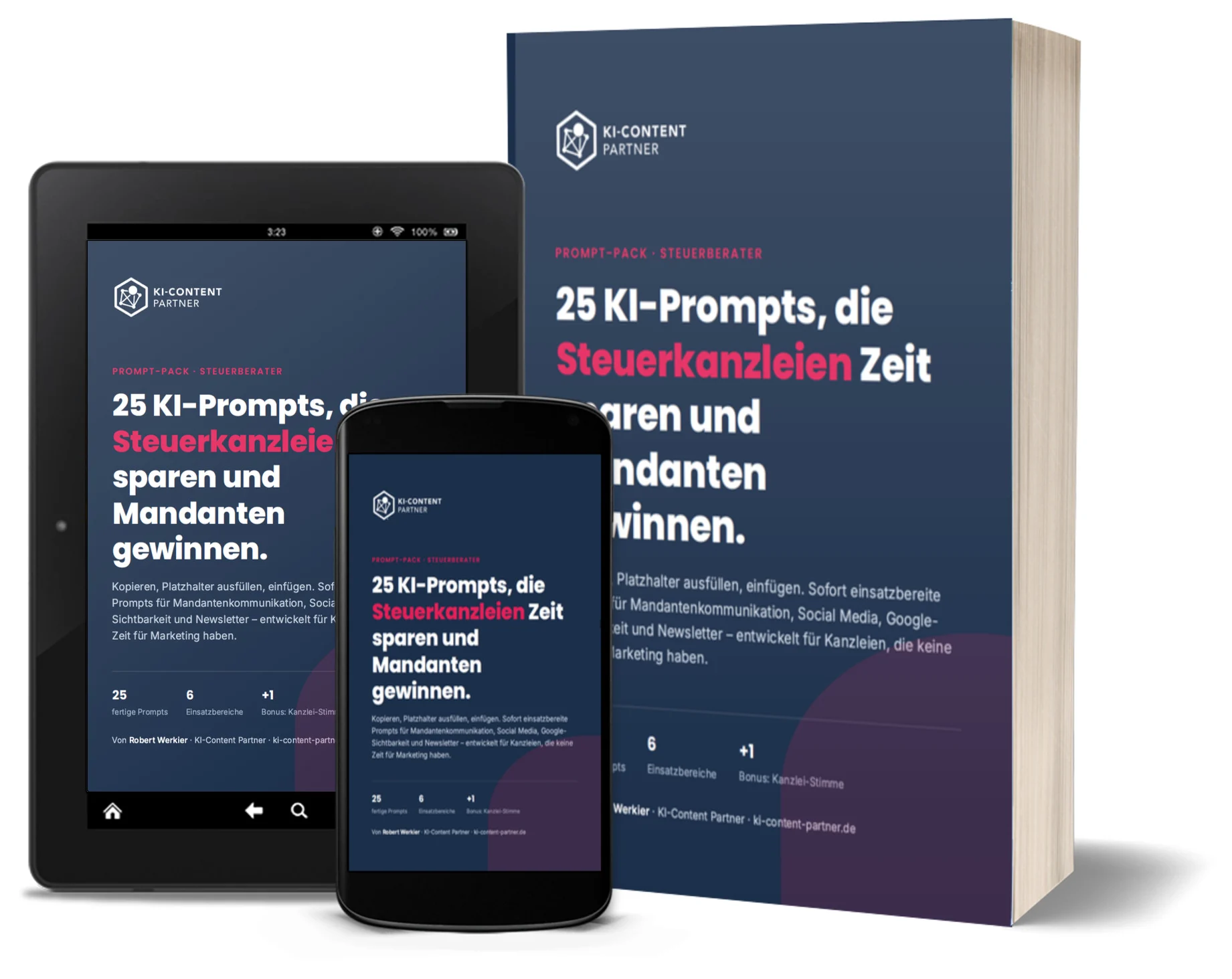 Steuerberater KI-Prompt-Pack – Buch, Tablet und Smartphone