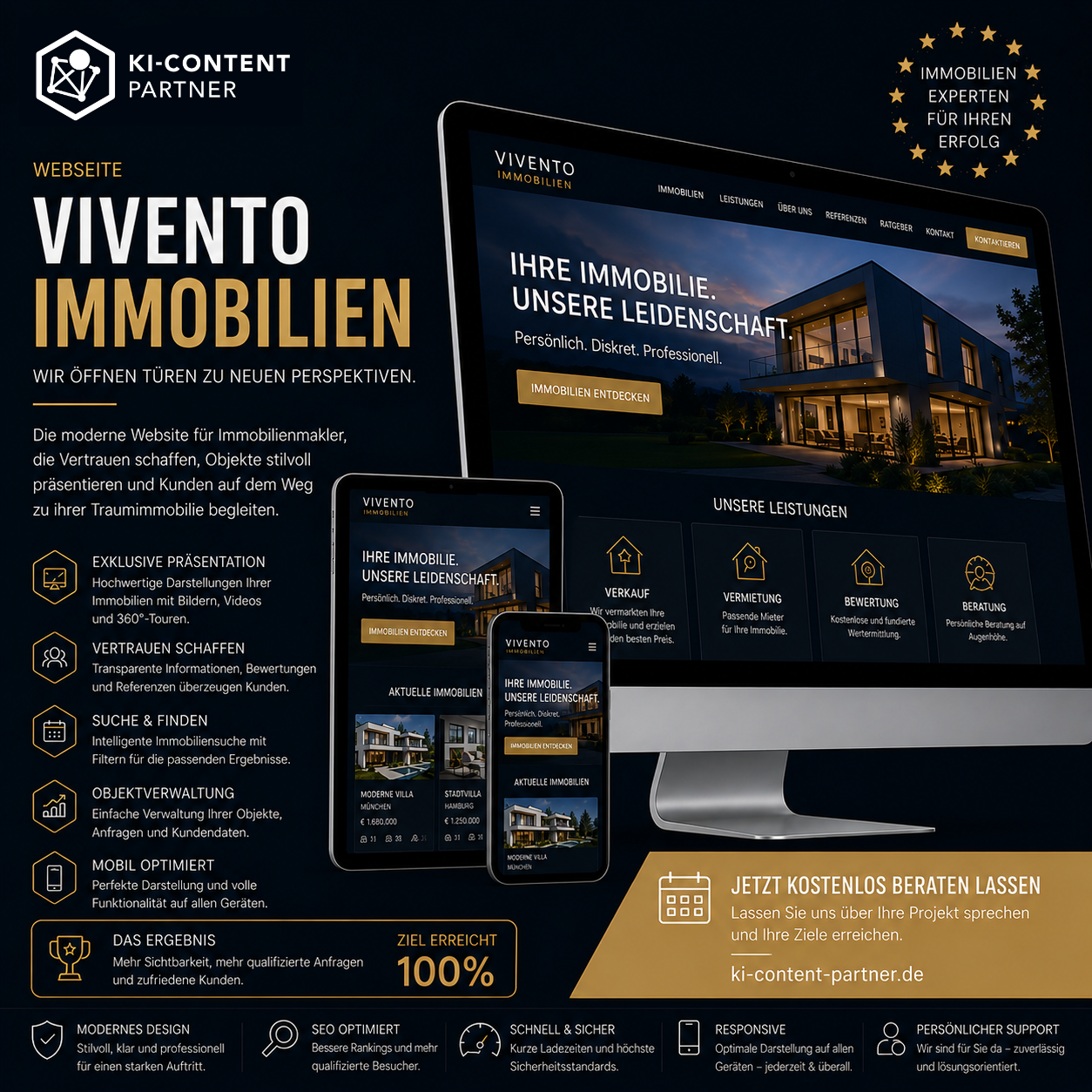 Website-Beispiel Vivento Immobilien von KI-Content Partner